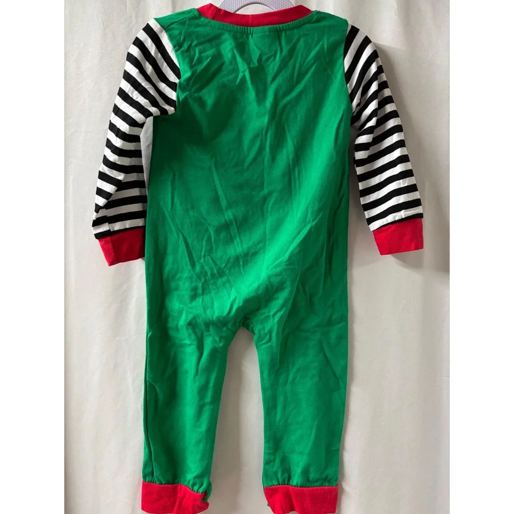 Kids Christmas Pajamas Green Red Plaid Tree‎ Long Sleeve One Piece  18 mo NWOT